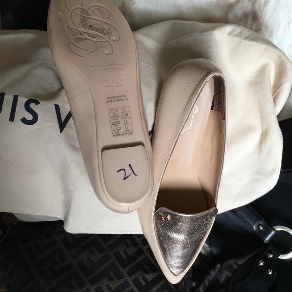 DESIGNER TED BAKER EXCLUSIVES SZ10 GOLD & CREAM - Picture 3 of 8